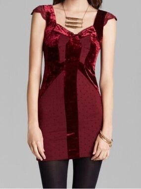 Free People Burgundy Velvet Mini Dress